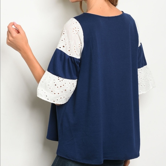 Navy Bell Sleeve Blouse - Picture 2 of 7
